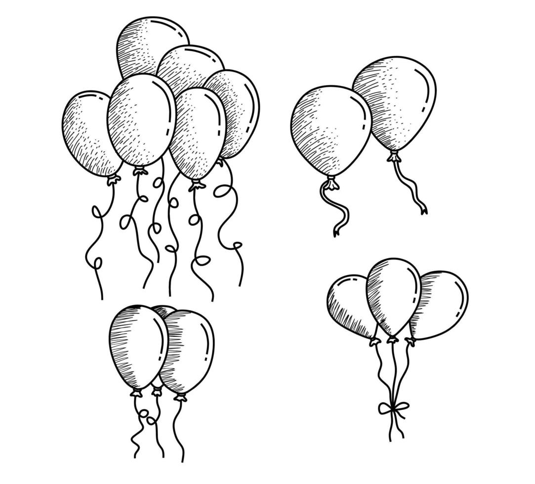 conjunto de globos dibujados a mano sobre un fondo blanco vector