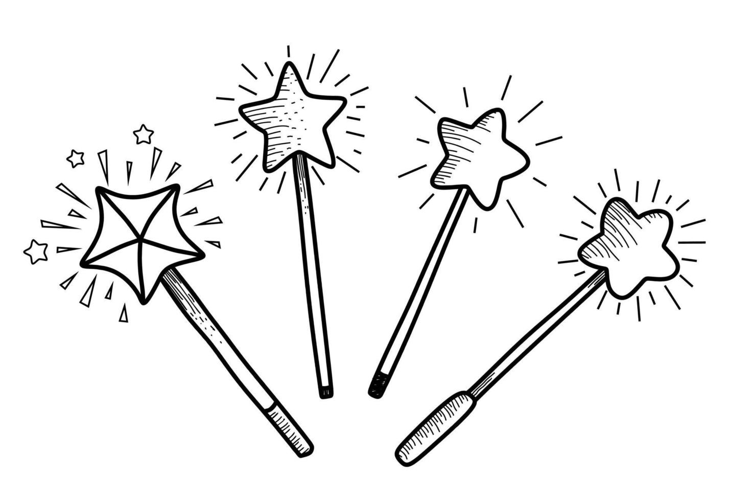 Set of Hand Drawn Doodle magic wand. vector