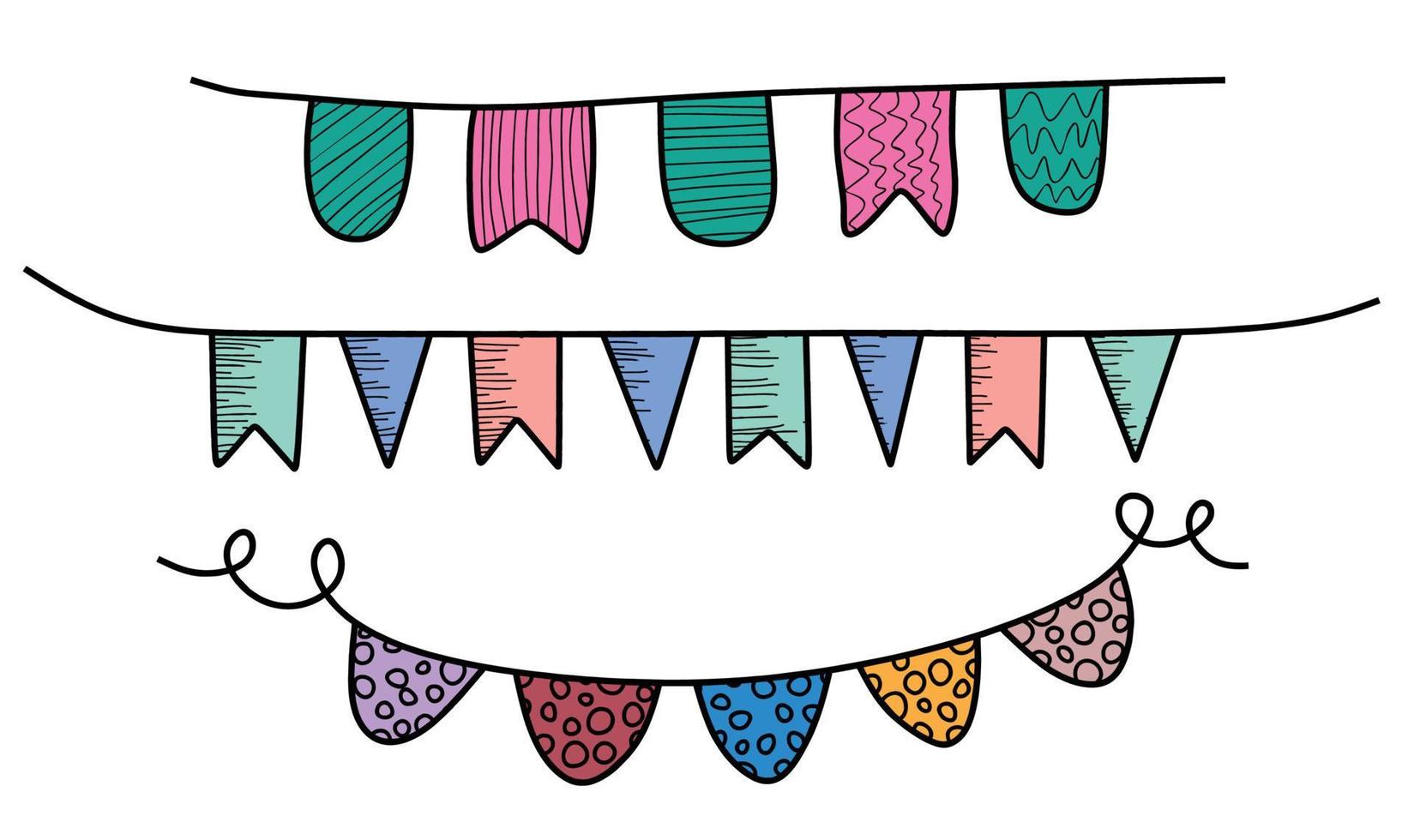 Set of Hand Drawn color Doodle Bunting. vector