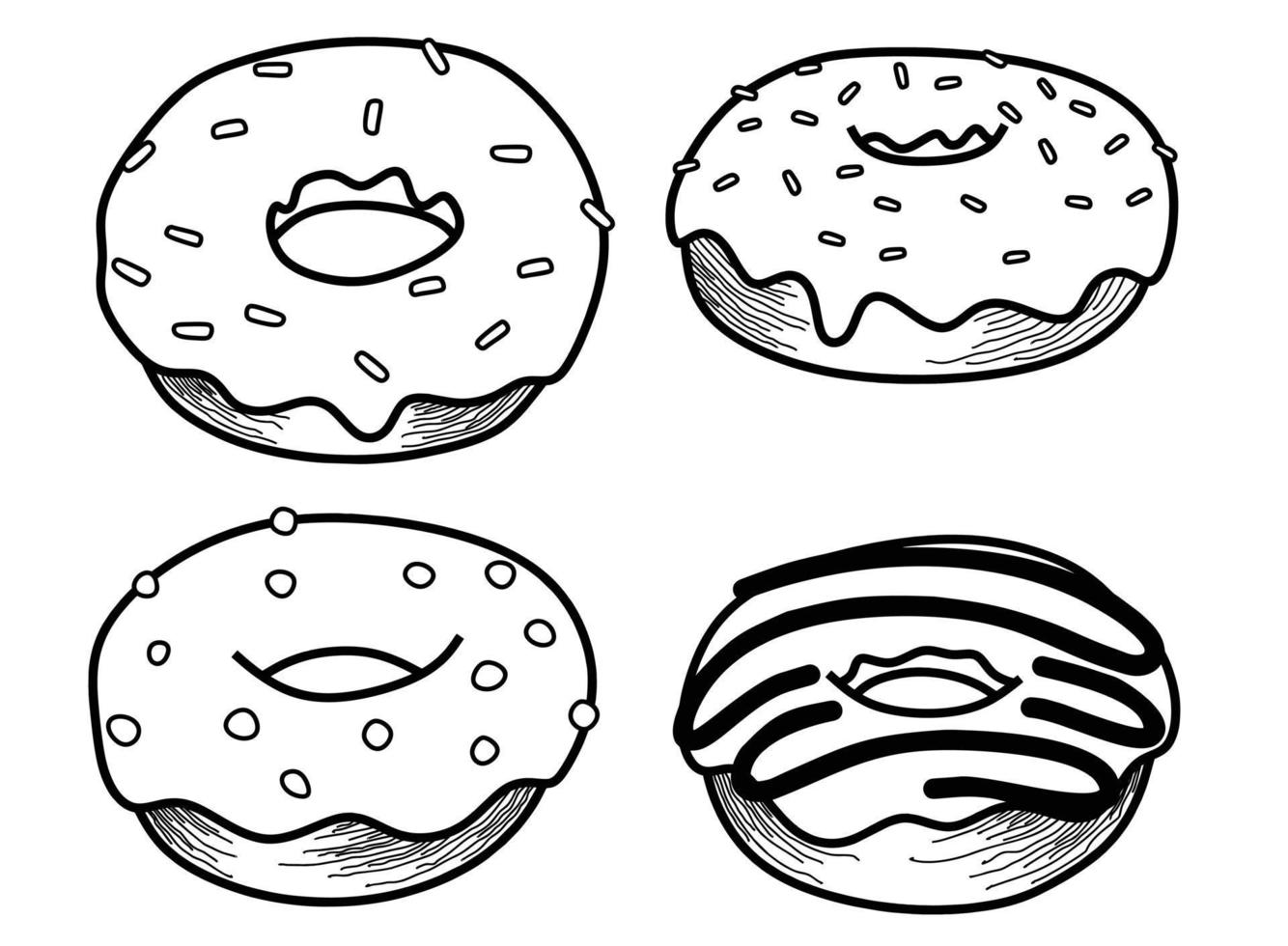 Set of doodle donuts black line. vector