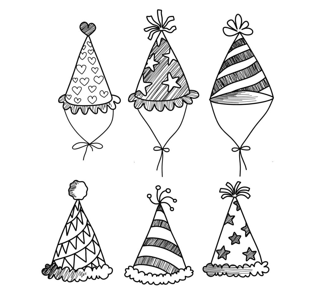 set of festive funny party hats hand drawn scandinavian style vector