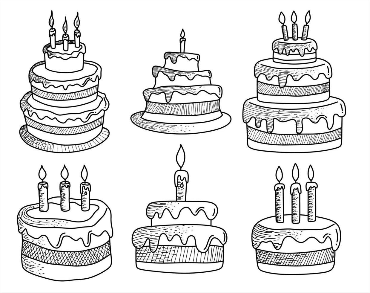 Set of Birthday cake doodle. vector