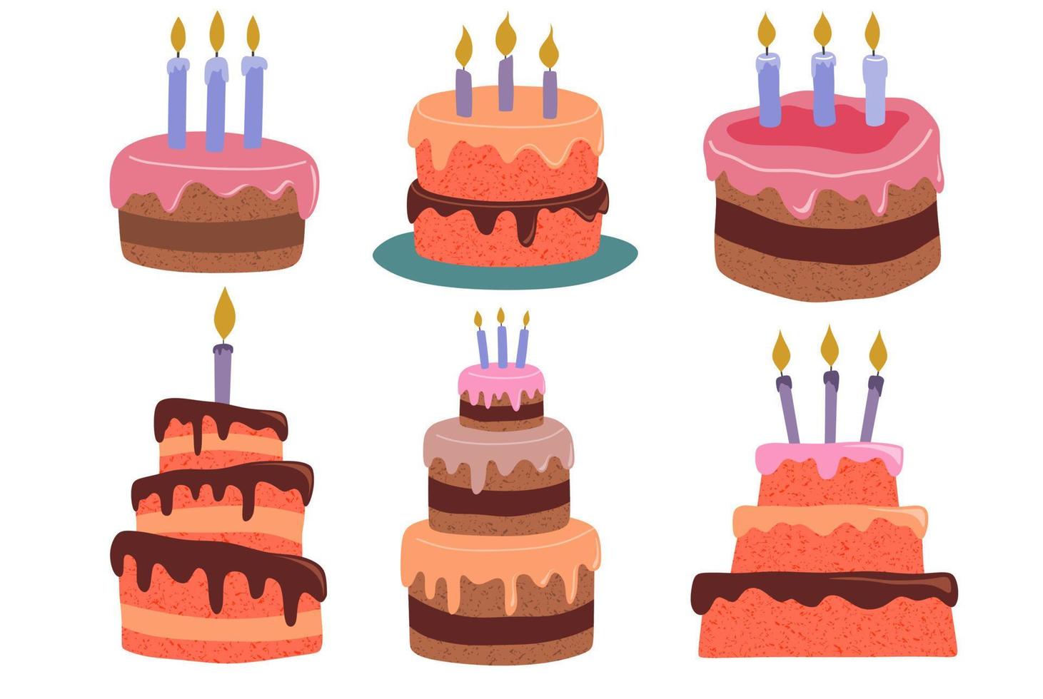 Birthday cakes big set. Vector illustration.