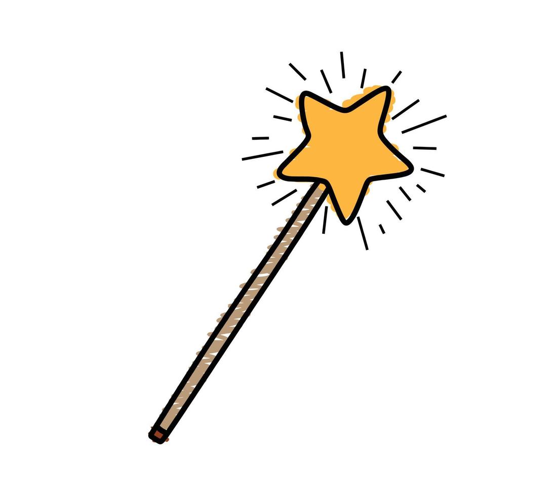 Hand Drawn color Doodle magic wand. vector