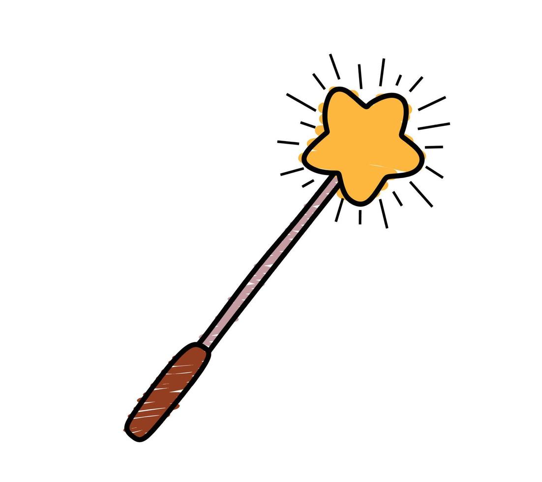 Hand Drawn color Doodle magic wand. vector