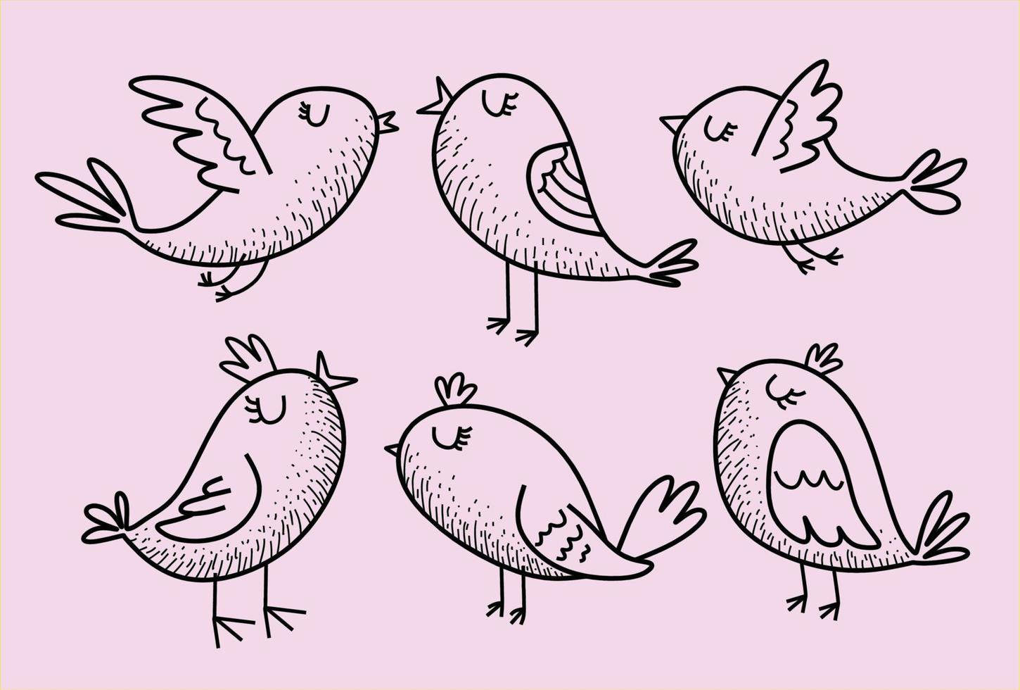 Set of Hand Drawn Doodle cute bird. vector