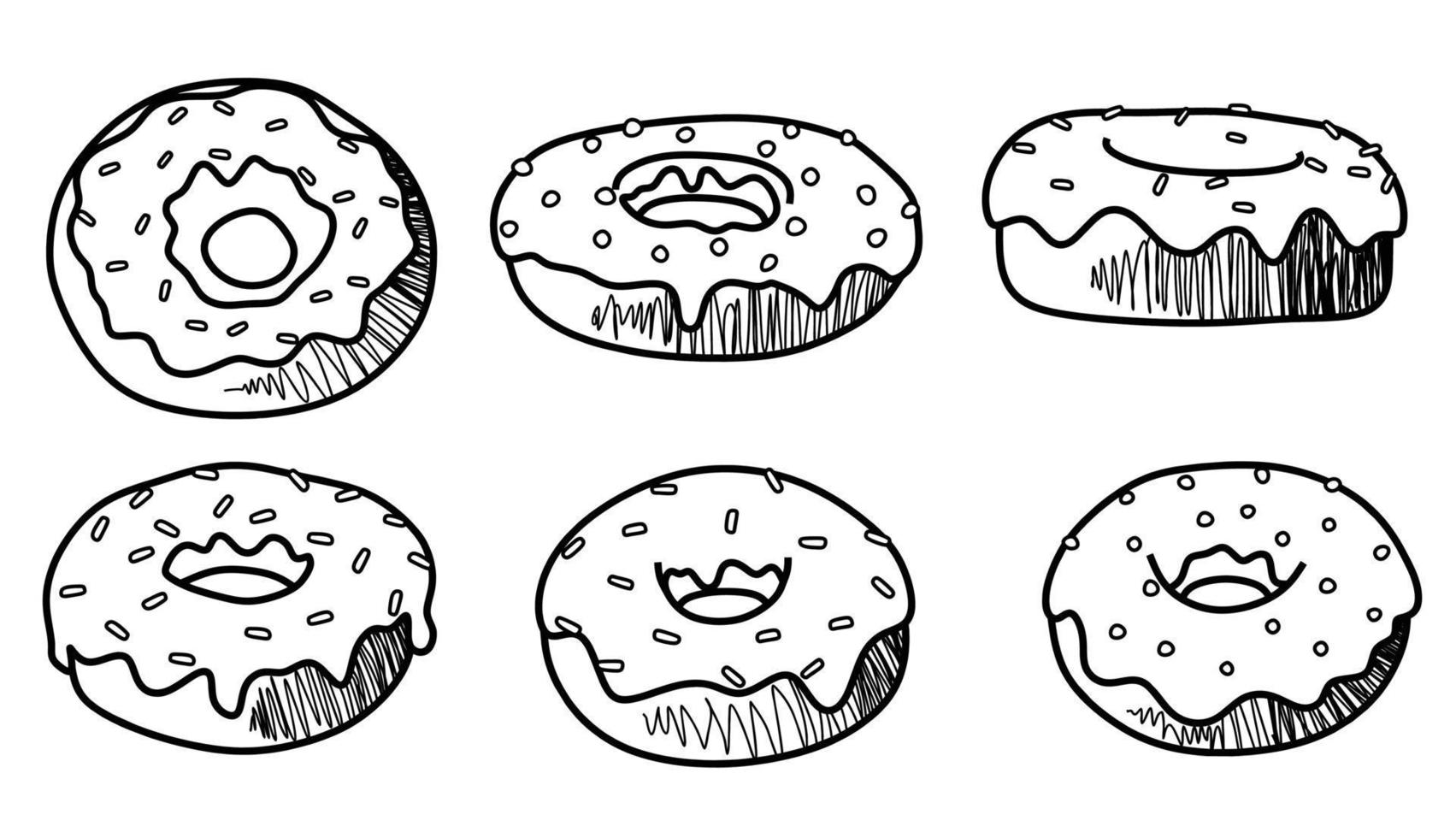 Set of doodle donuts black line. vector