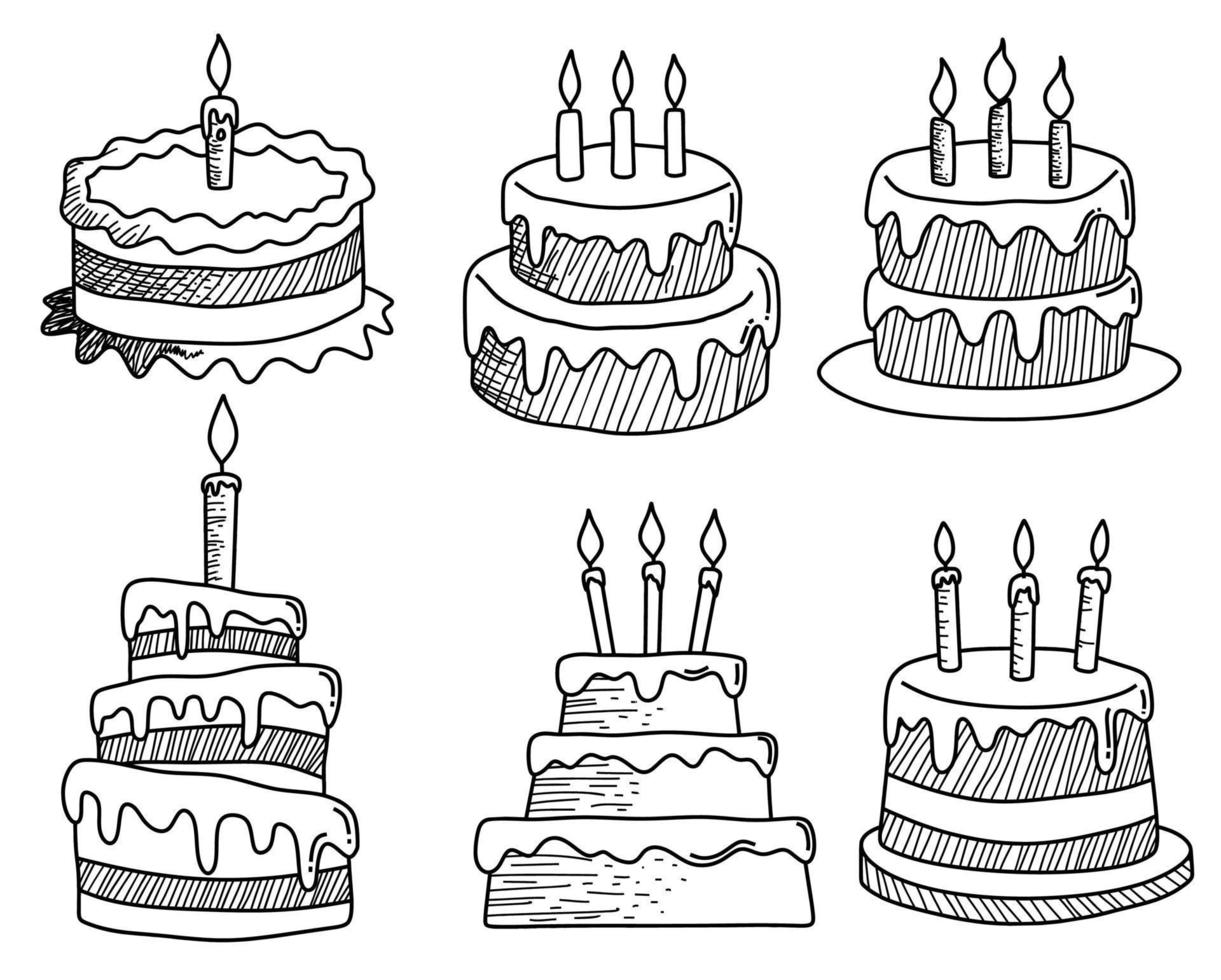 conjunto de garabatos de pastel de cumpleaños. vector