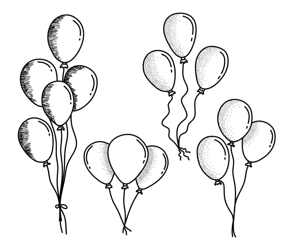 conjunto de globos dibujados a mano sobre un fondo blanco vector