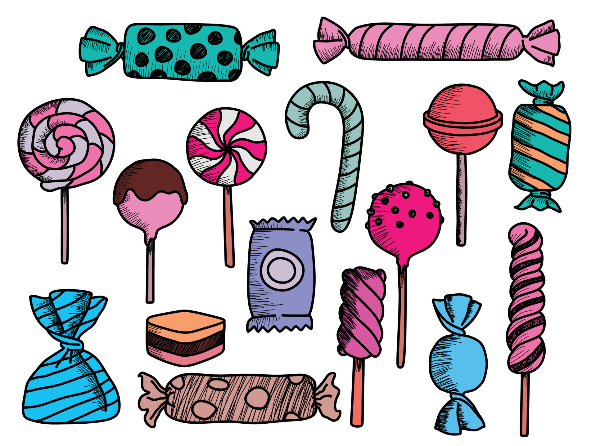 Colecci N De Dulces Coloridos Estilo De Dibujo De Fideos 12687709 Colorful Candy Collection Doodle Sketch Style Vector