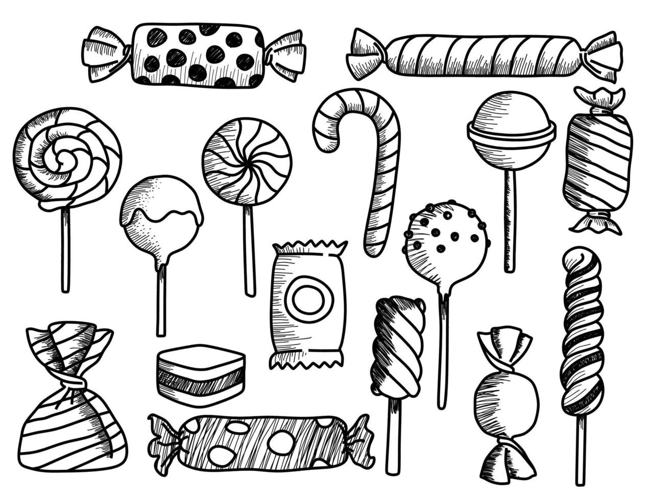 candy collection. Doodle sketch style. vector