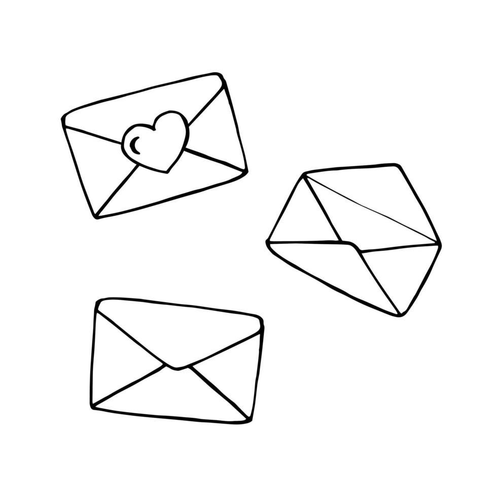 Envelope letter set hand drawing sketch isolated on white background