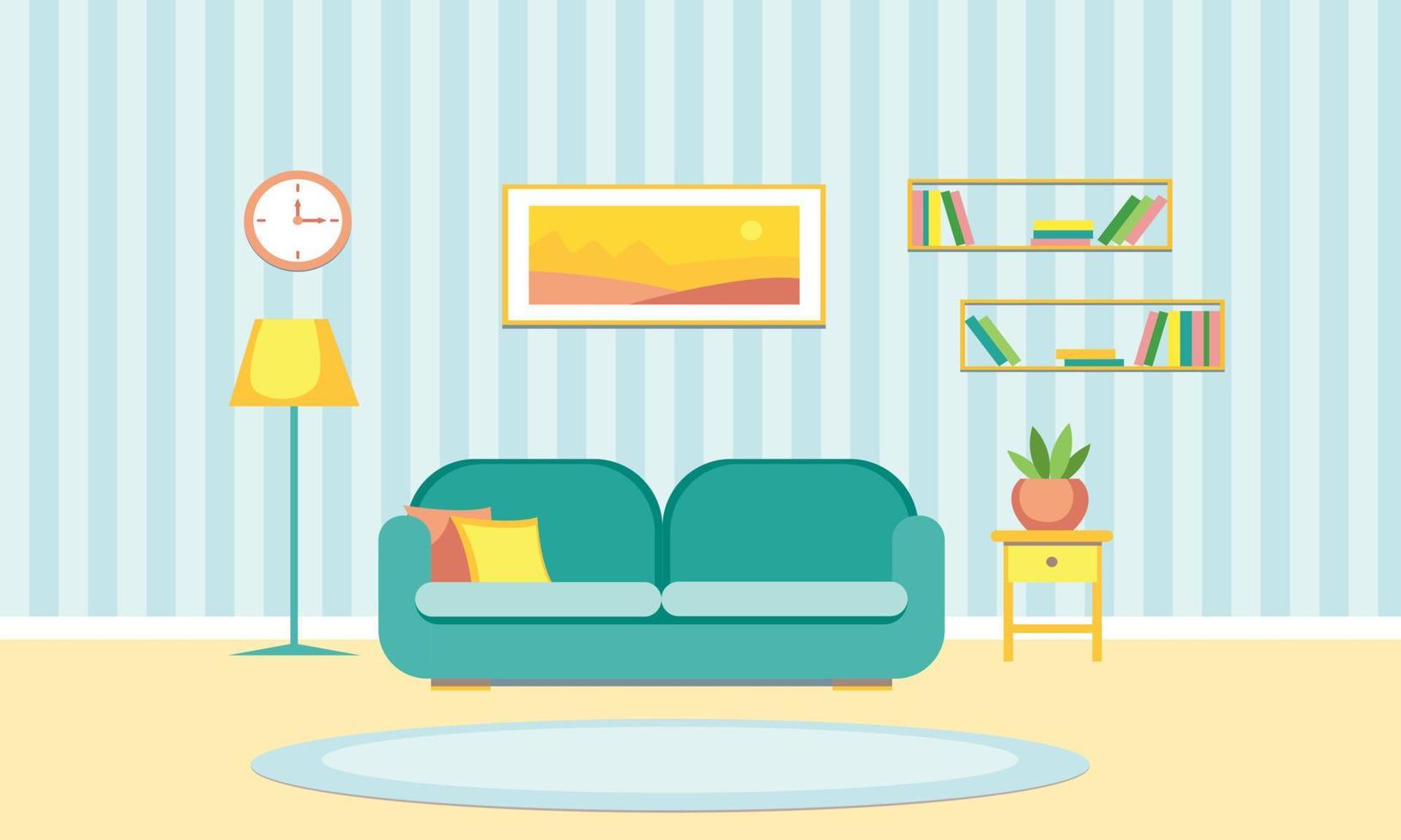 The cozy interior of the living room. Vector stock illustration in a flat style.