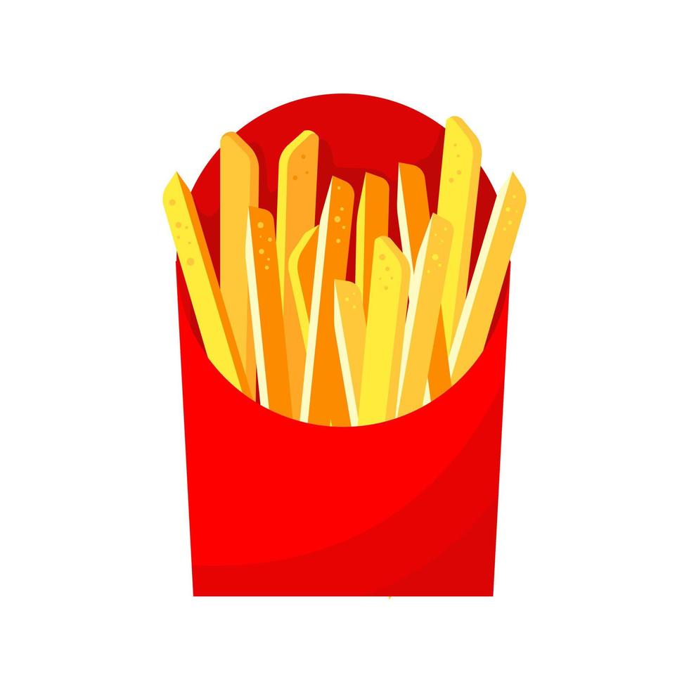 French fries in fast food packaging isolated on white background. Vector stock illustration.
