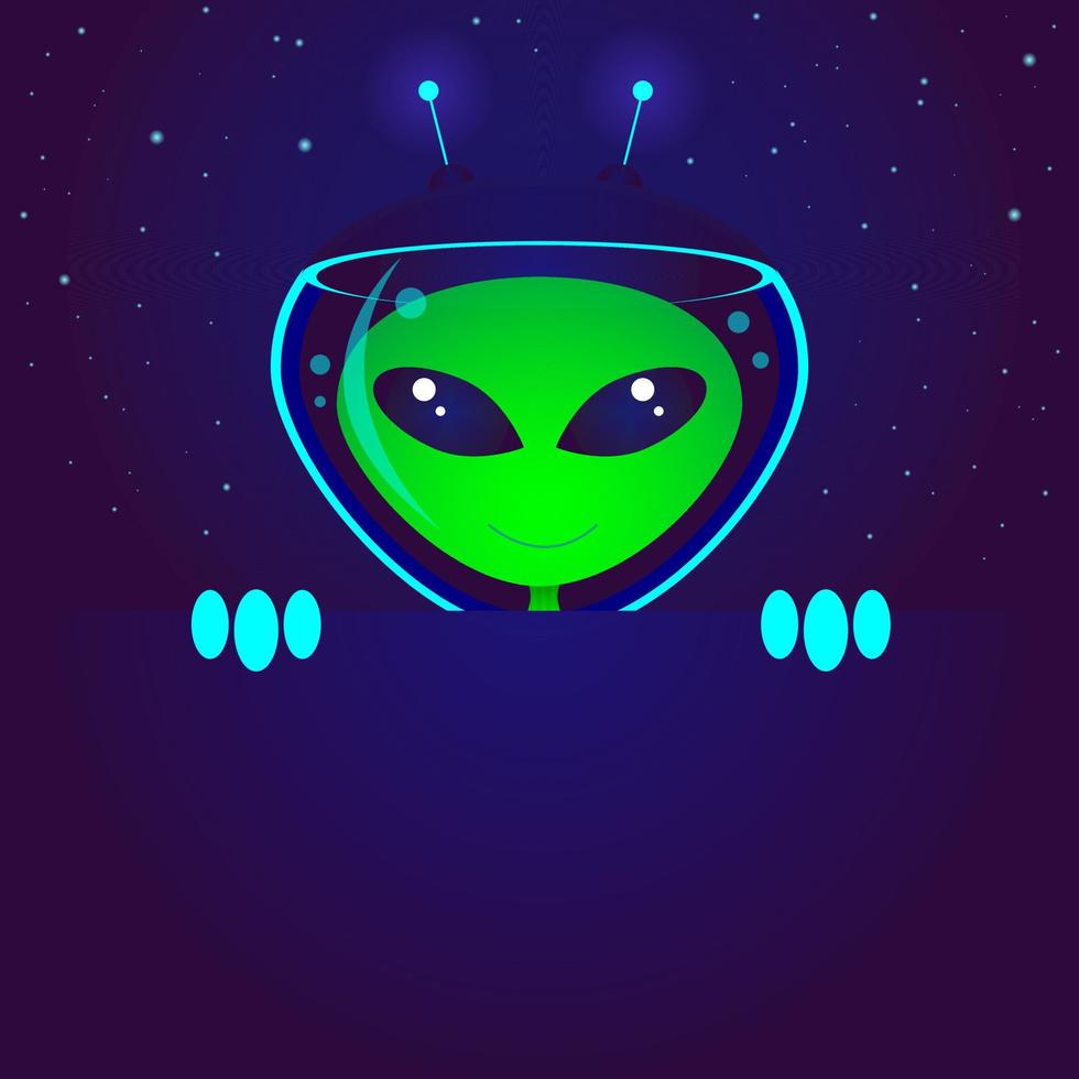 Humanoid alien realistic, banner with copy space. World UFO Day. Vector stock illustration.