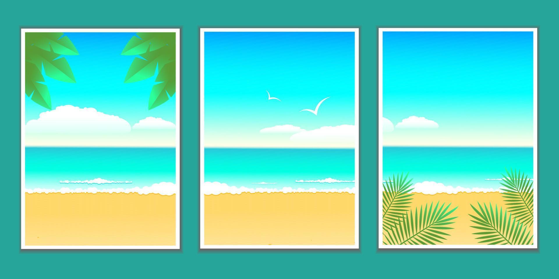 conjunto de fondos de naturaleza de verano y paisaje tropical marino. vacaciones de verano y concepto de viaje.diseño para volante, póster, folleto publicitario, tarjeta de felicitación y pancarta. ilustración de stock vectorial. vector