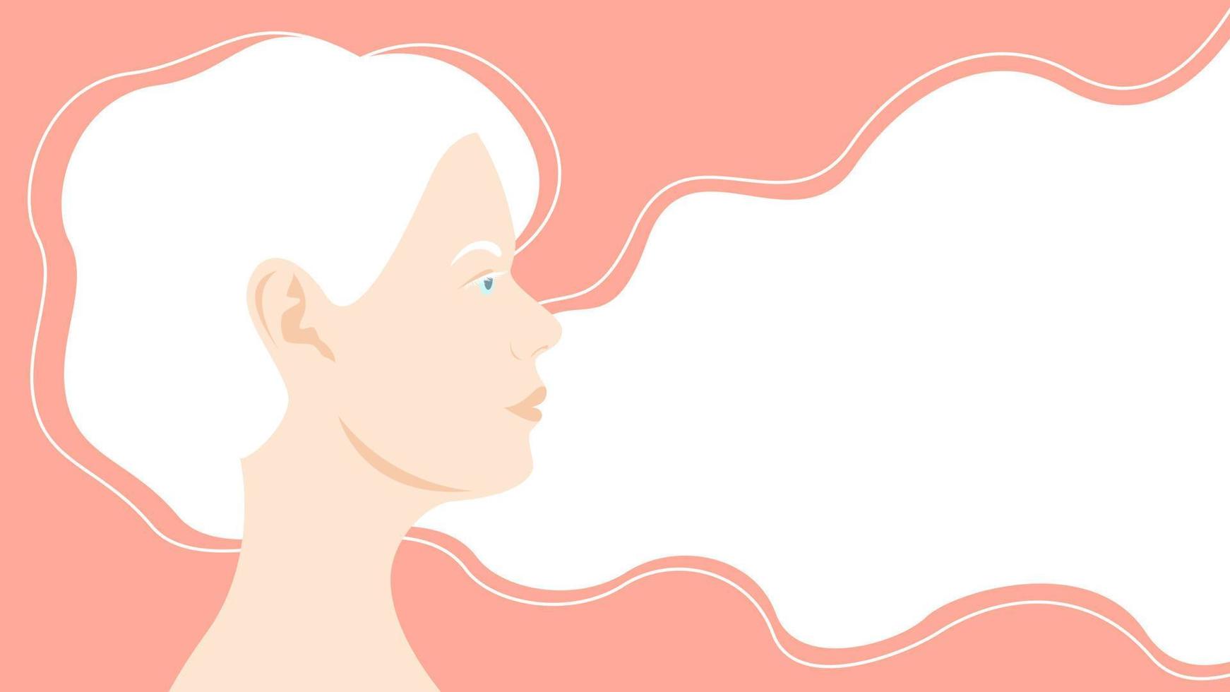 Woman with white hair. International Albinism Awareness Day. Banner with copy space. Vector stock illustration.