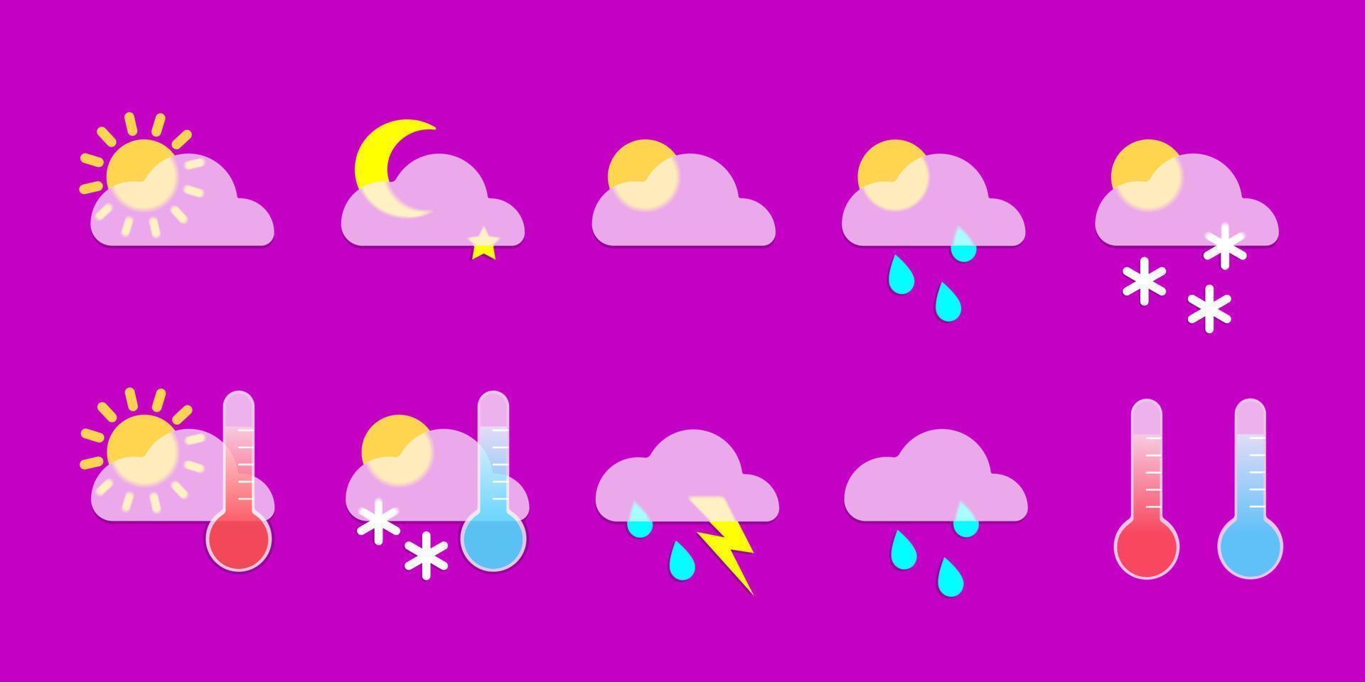 Set weather icons in glassmorphism style. Vector stock illustration.