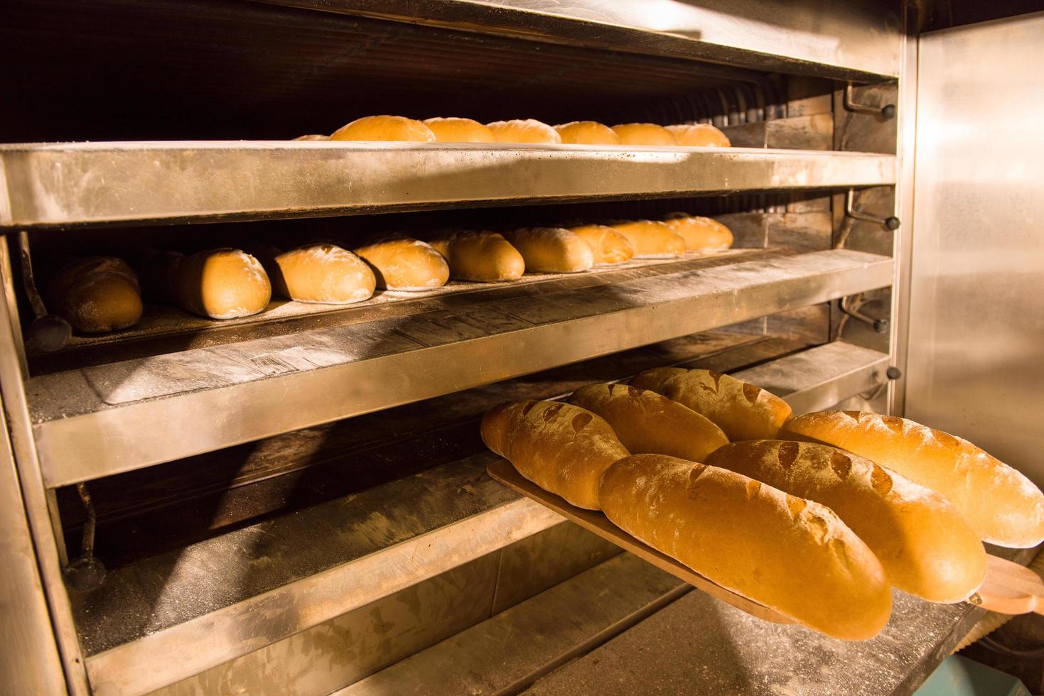 Baked bread in the bakery photo