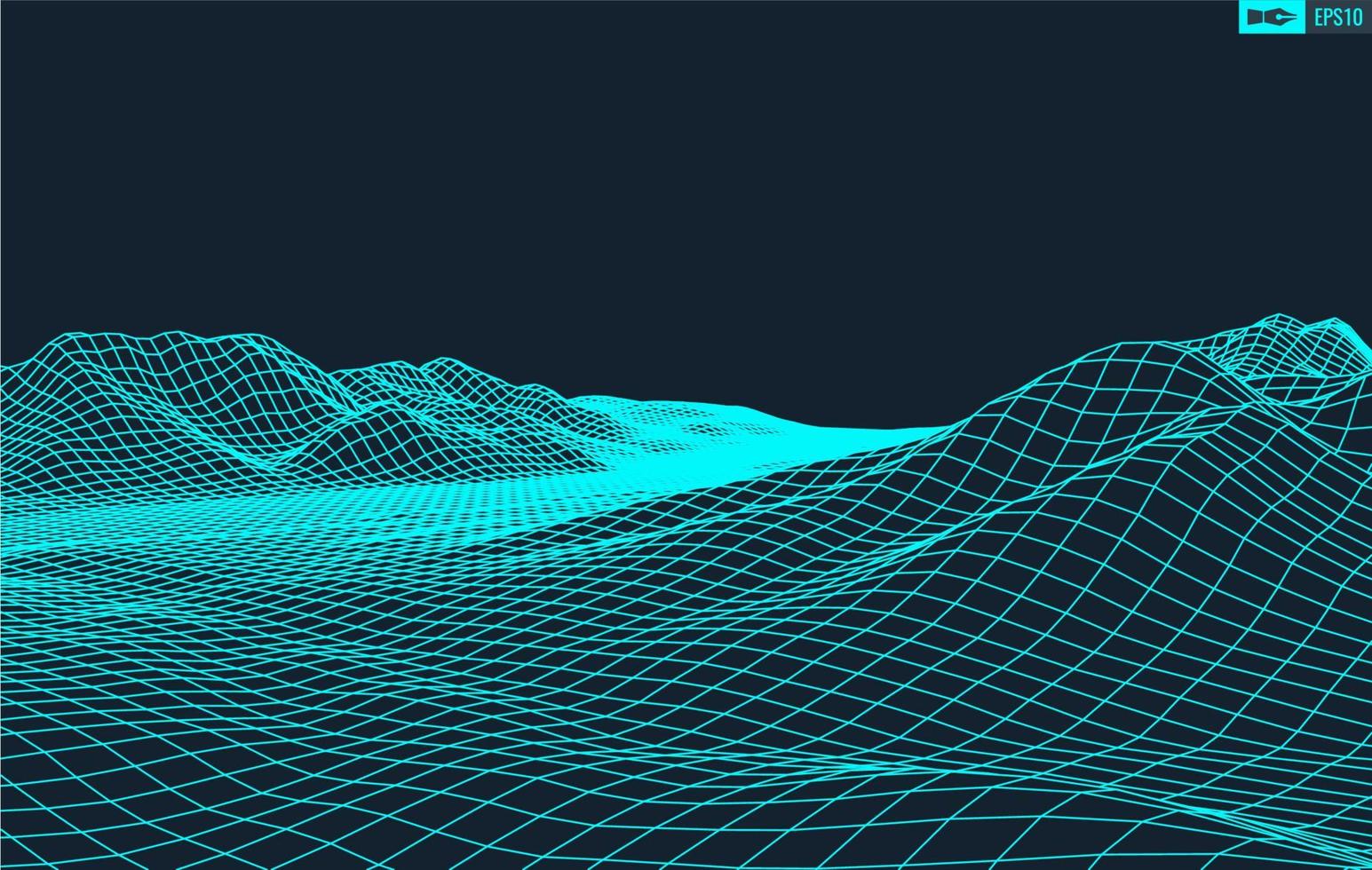 3D Wireframe Terrain Wide Angle EPS10 Vector