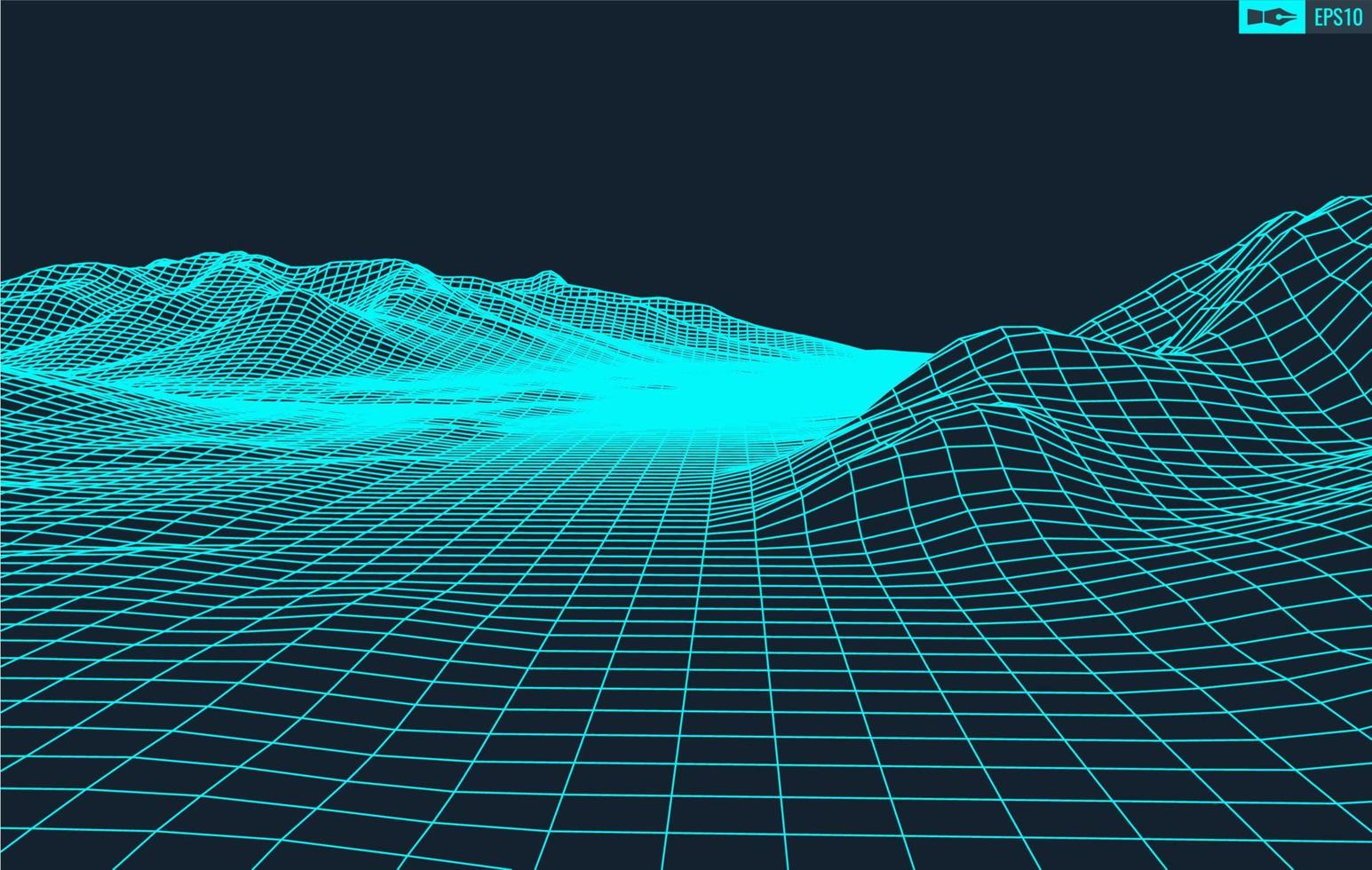 3D Wireframe Terrain Wide Angle EPS10 Vector