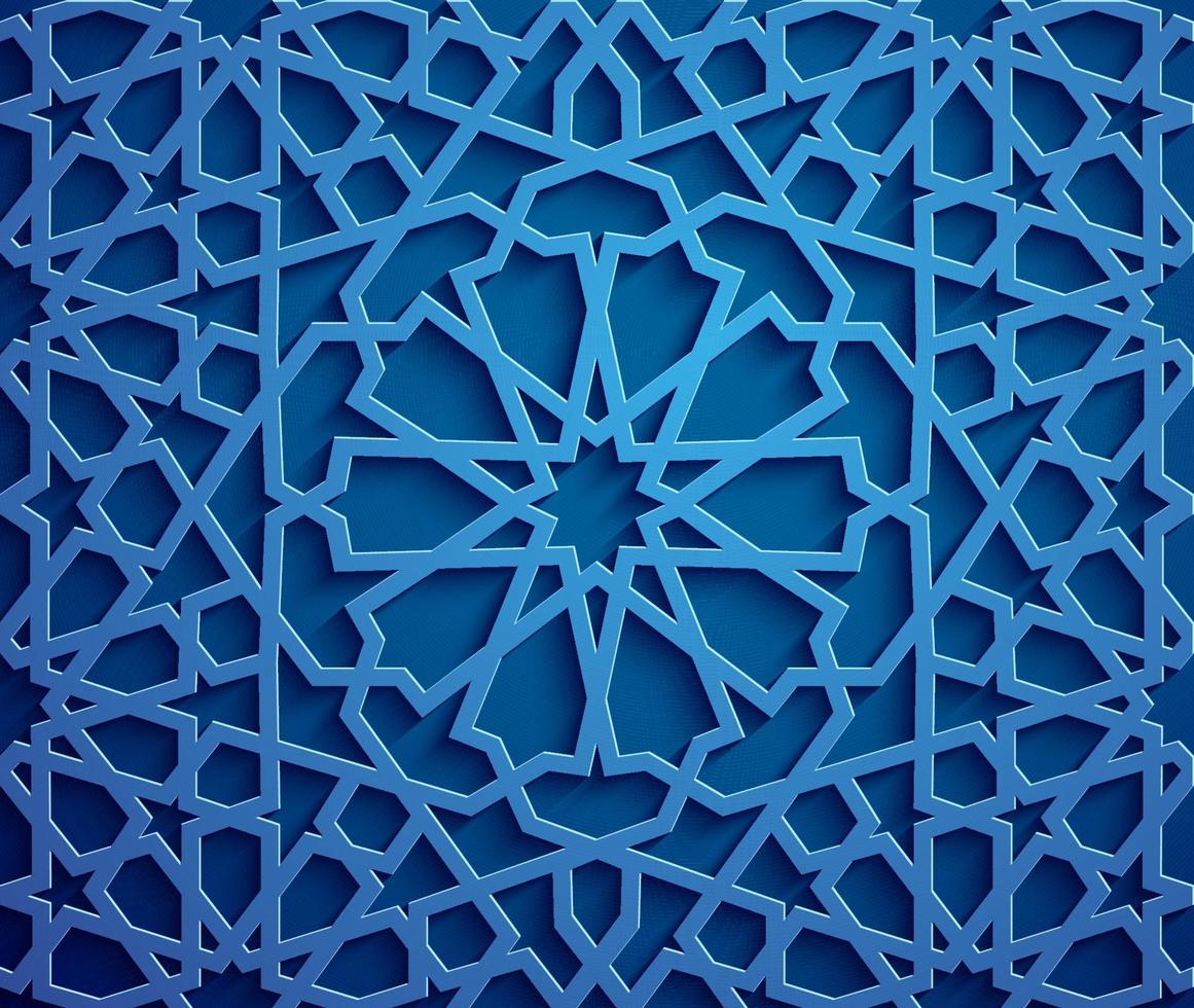 vector de ornamento islámico, motivo persa. Elementos de patrón redondo islámico de ramadán 3d. vector de símbolo árabe ornamental circular geométrico. fondo azul