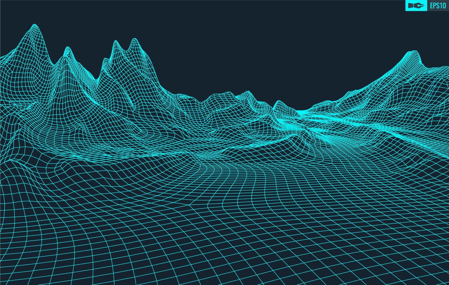 3D Wireframe Terrain Wide Angle EPS10 Vector