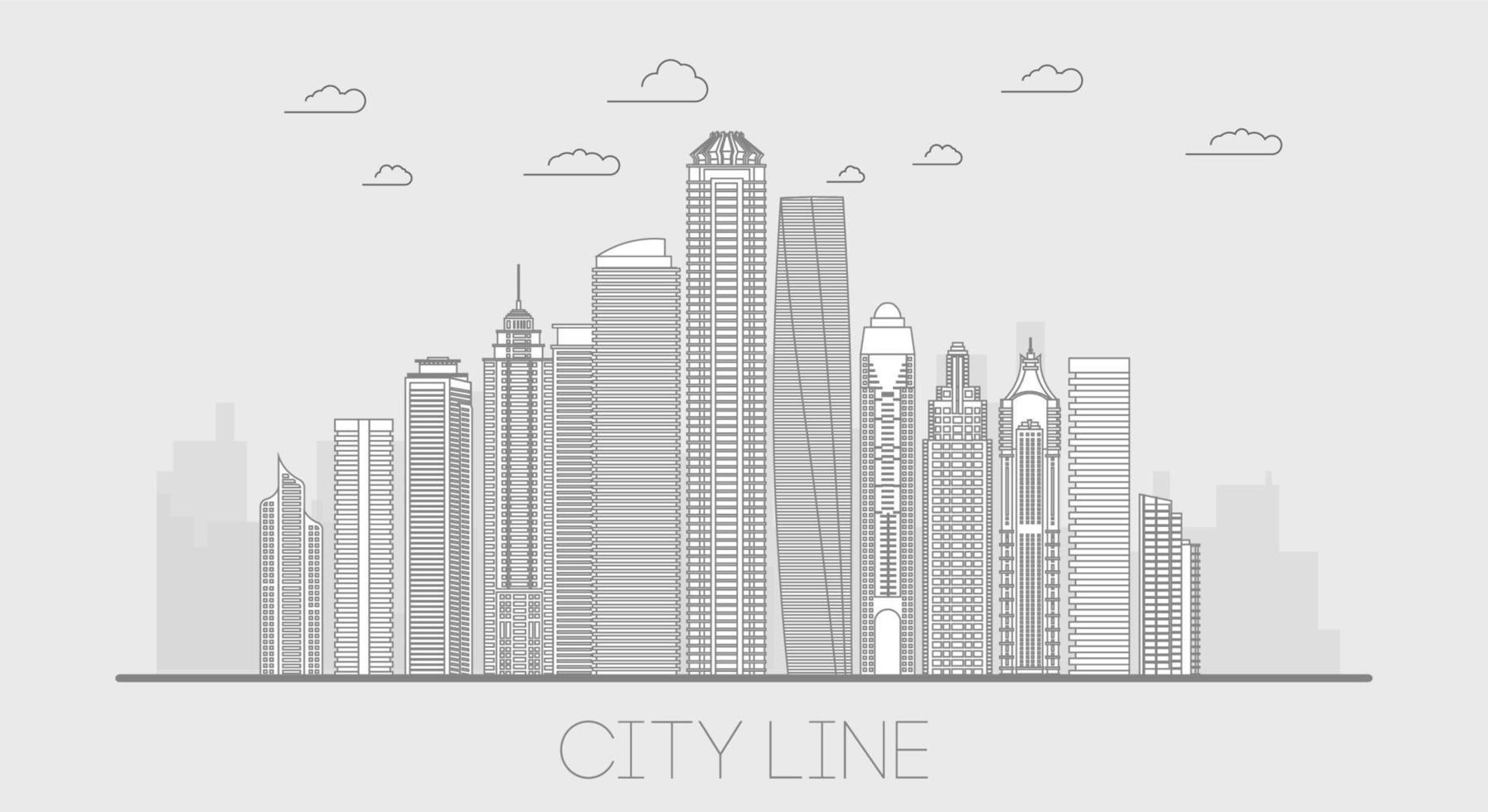 panorama de ilustración de línea de ciudad. edificio de arte de línea de paisaje urbano. ilustración de vector de línea delgada de horizonte.