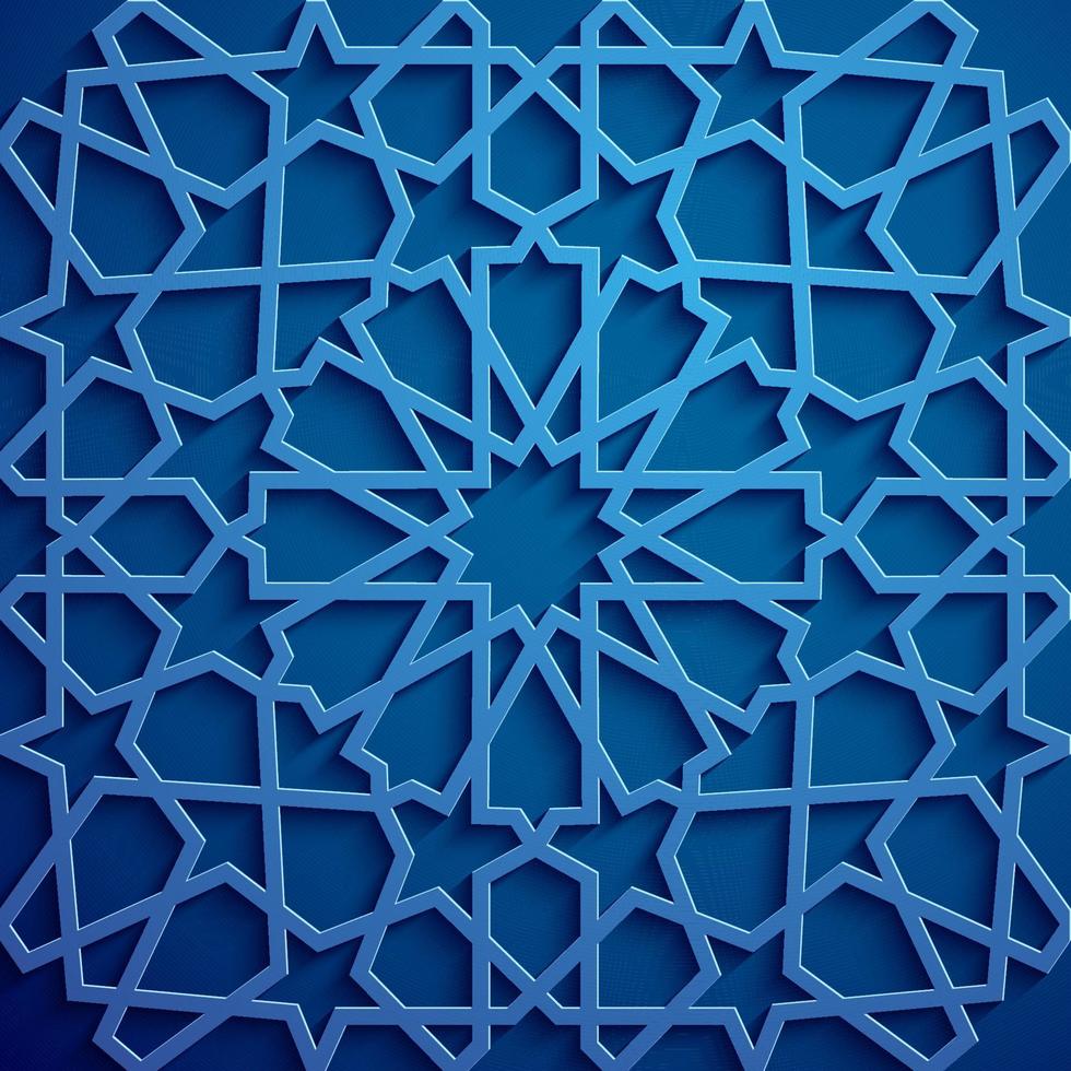 Islamic ornament vector , persian motiff . 3d ramadan islamic round pattern elements . Geometric circular ornamental arabic symbol vector . Blue background