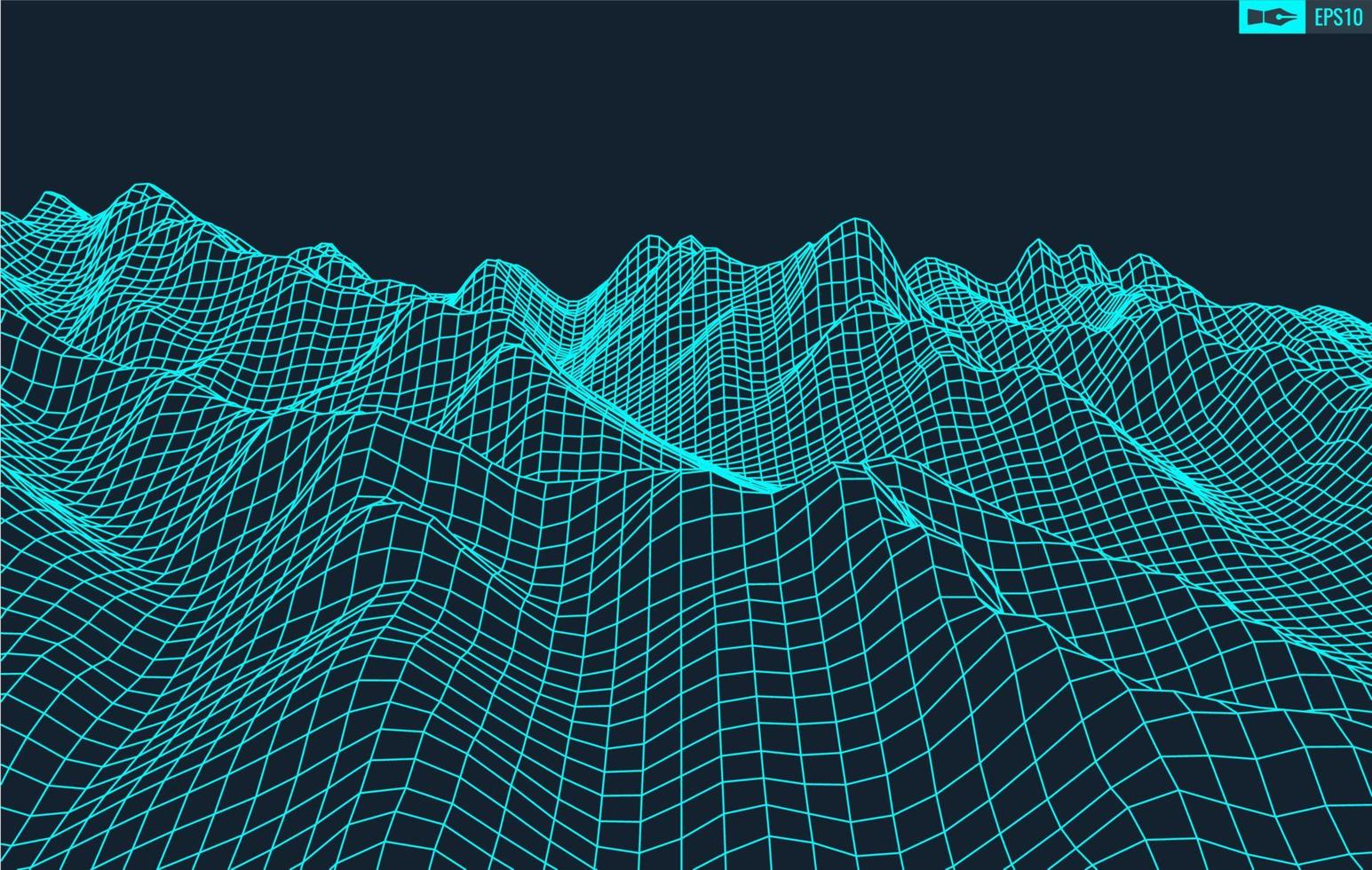3D Wireframe Terrain Wide Angle EPS10 Vector