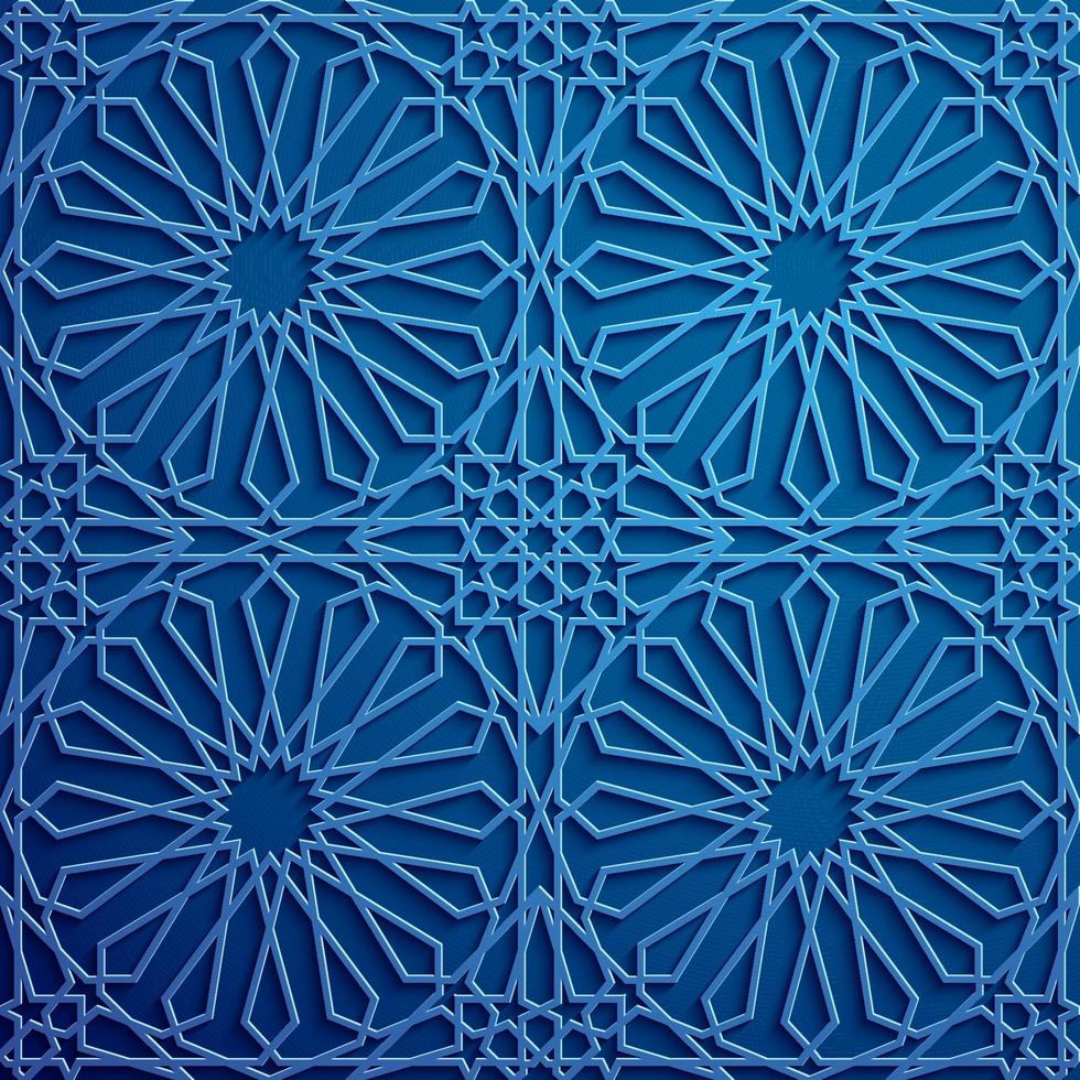 vector de ornamento islámico, motivo persa. Elementos de patrón redondo islámico de ramadán 3d. vector de símbolo árabe ornamental circular geométrico. fondo azul