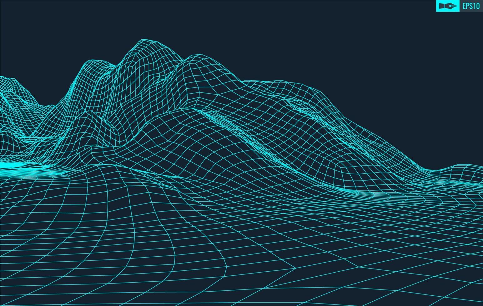 3D Wireframe Terrain Wide Angle EPS10 Vector