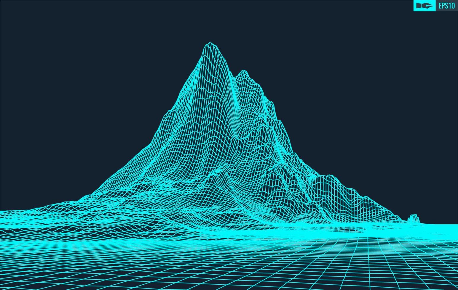 3D Wireframe Terrain Wide Angle EPS10 Vector