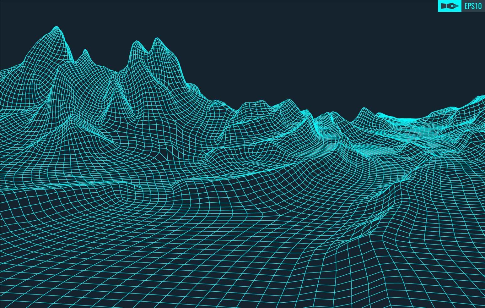 3D Wireframe Terrain Wide Angle EPS10 Vector