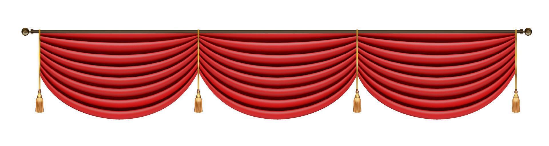 Set of red curtains to theater stage. Mesh vector illustration.