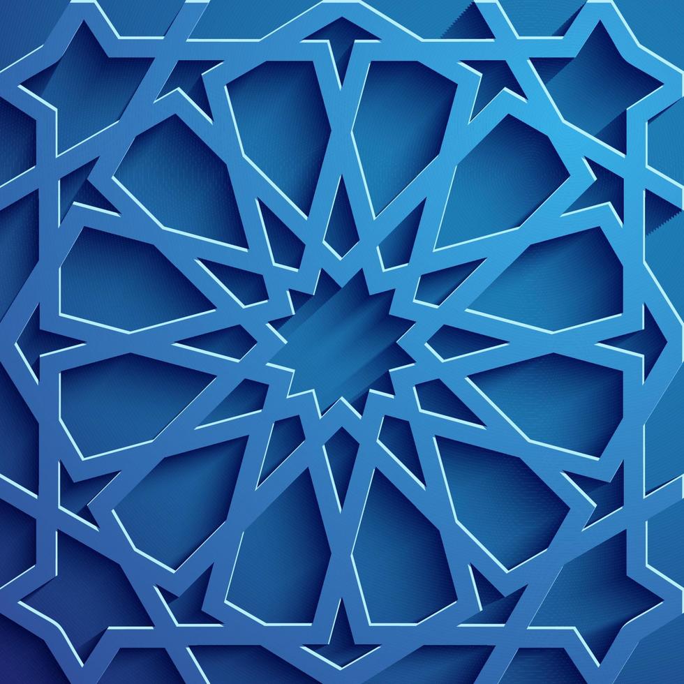 Islamic ornament vector , persian motiff . 3d ramadan islamic round pattern elements . Geometric circular ornamental arabic symbol vector . Blue background