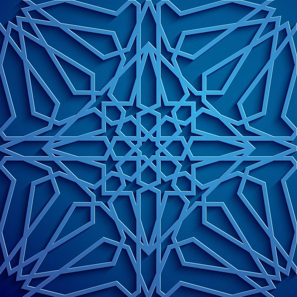 Islamic ornament vector , persian motiff . 3d ramadan islamic round pattern elements . Geometric circular ornamental arabic symbol vector . Blue background