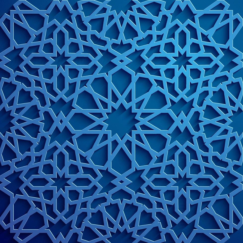 Islamic ornament vector , persian motiff . 3d ramadan islamic round pattern elements . Geometric circular ornamental arabic symbol vector . Blue background