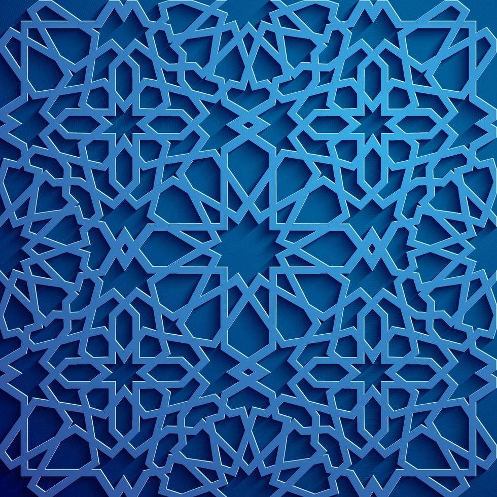 Islamic ornament vector , persian motiff . 3d ramadan islamic round pattern elements . Geometric circular ornamental arabic symbol vector . Blue background