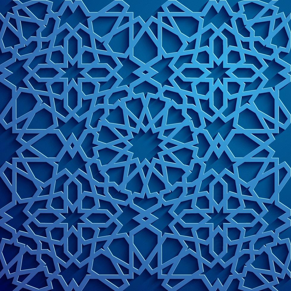 vector de ornamento islámico, motivo persa. Elementos de patrón redondo islámico de ramadán 3d. vector de símbolo árabe ornamental circular geométrico. fondo azul