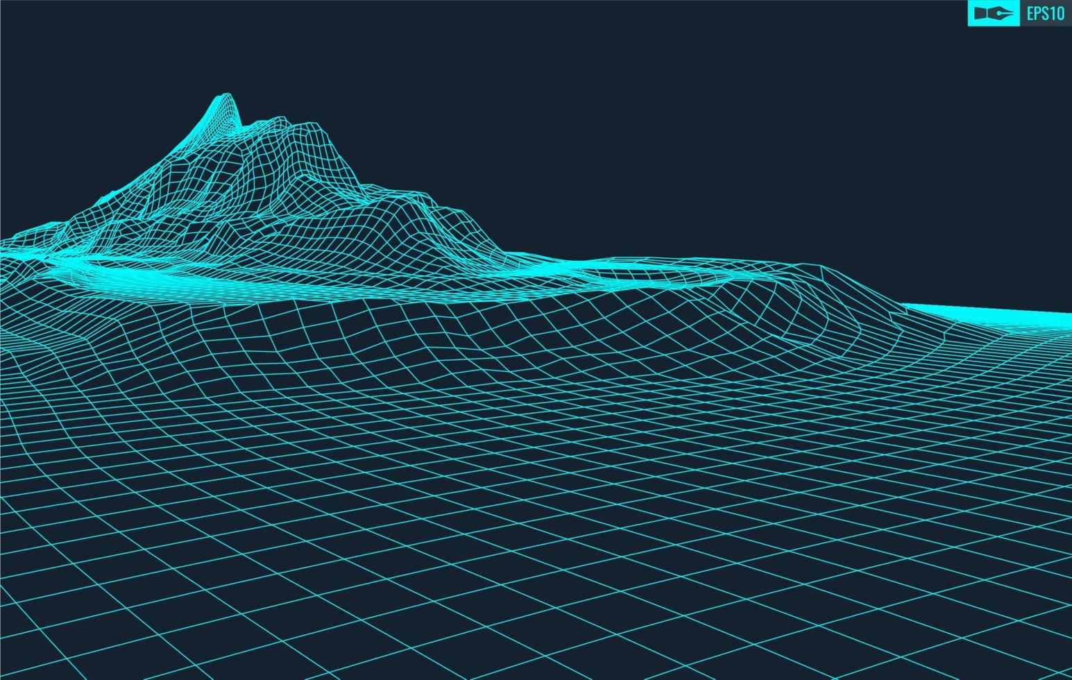 3D Wireframe Terrain Wide Angle EPS10 Vector