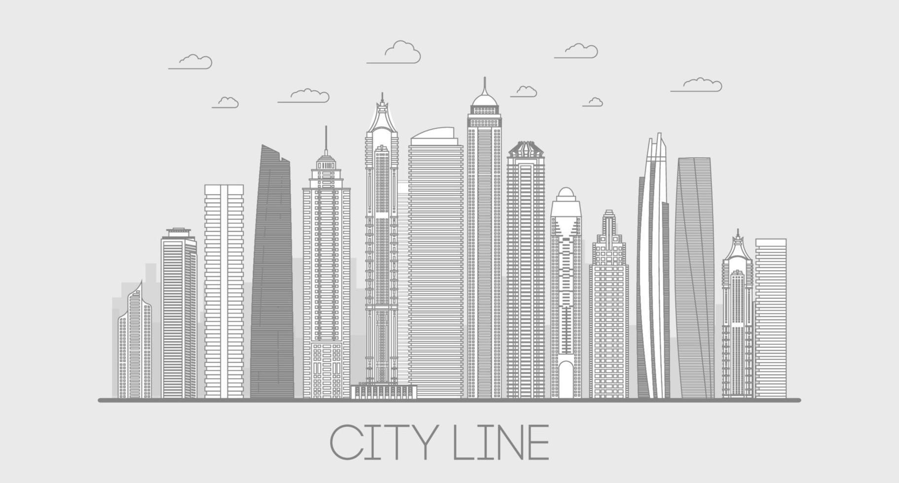 Line illustration city panorama. Cityscape line art building. Skyline thin line vector illustration.