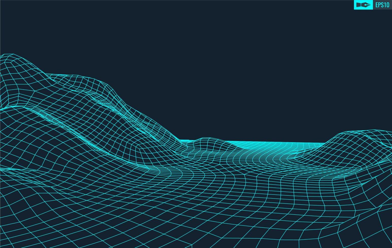 3D Wireframe Terrain Wide Angle EPS10 Vector