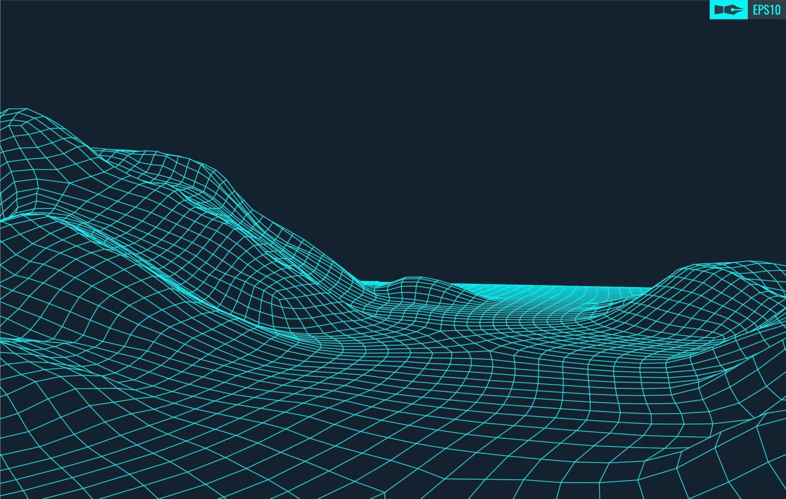 3d estructura alámbrica terreno gran angular eps10 vector