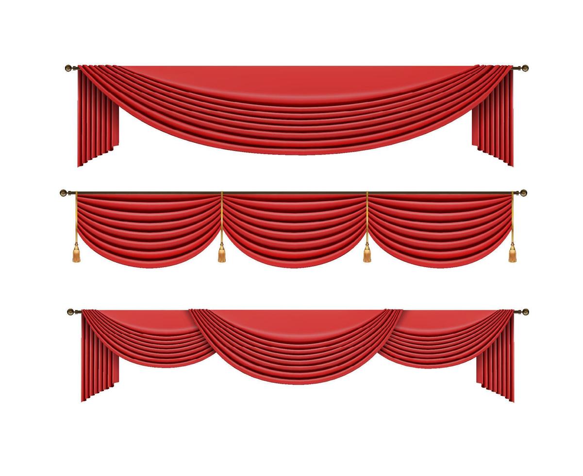 conjunto de cortinas rojas al escenario del teatro. ilustración vectorial de malla. vector