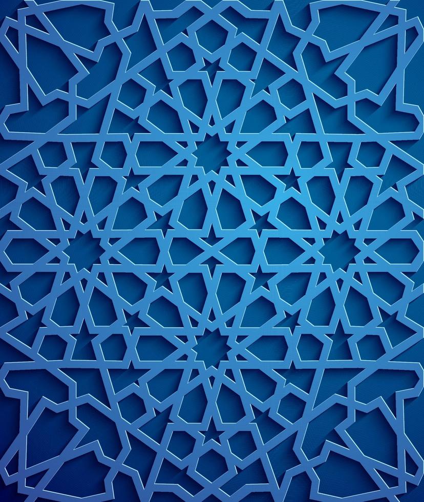Islamic ornament vector , persian motiff . 3d ramadan islamic round pattern elements . Geometric circular ornamental arabic symbol vector . Blue background