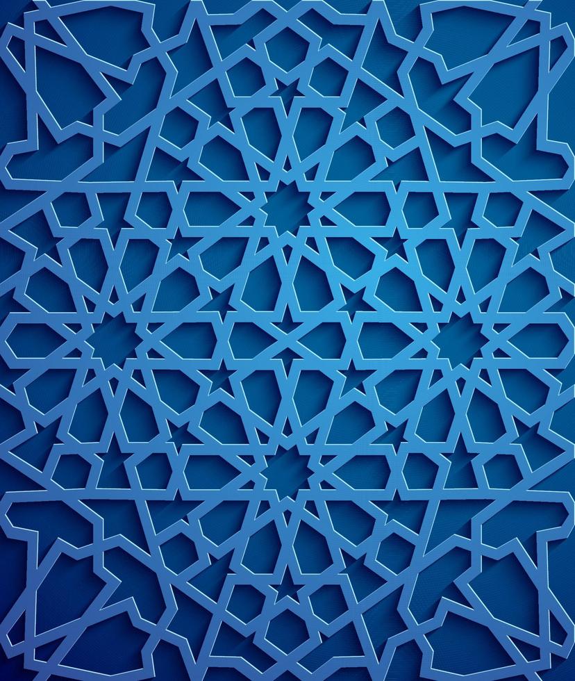 vector de ornamento islámico, motivo persa. Elementos de patrón redondo islámico de ramadán 3d. vector de símbolo árabe ornamental circular geométrico. fondo azul