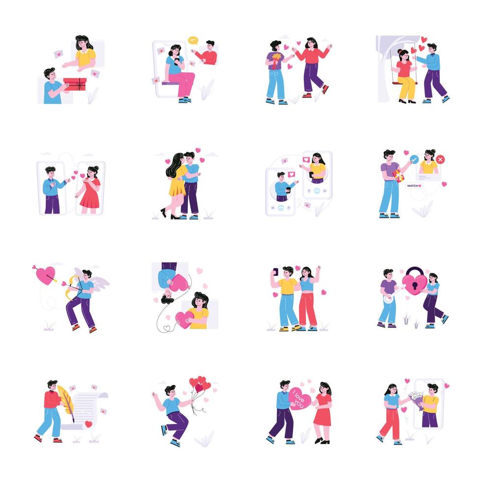 colección de ilustraciones planas de amor vector