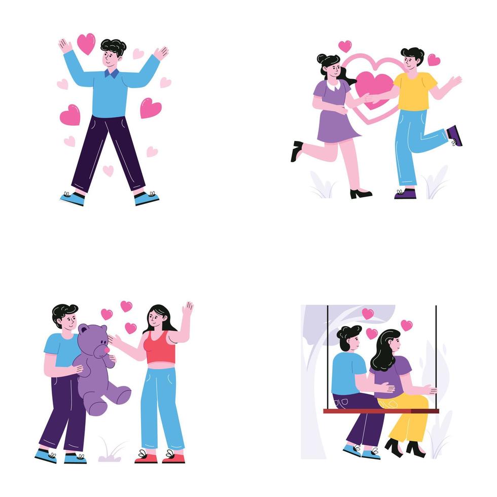conjunto de ilustraciones planas de romance vector