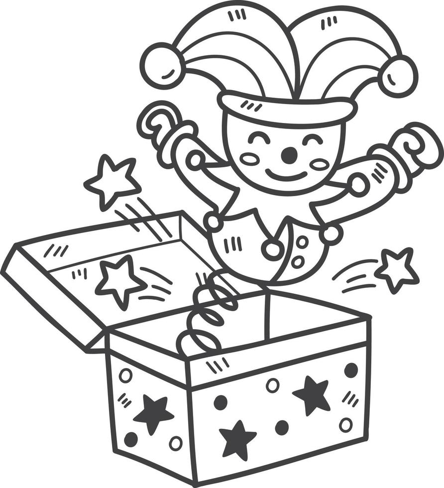 Hand Drawn A cute clown emerges from the box illustration vector